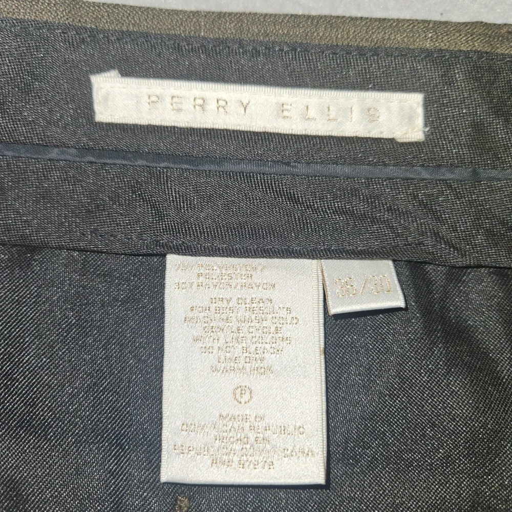 VTG Perry Ellis Windowpane Check 2pc Suit Blazer Pleated Pants Grey Sz 46 XXL